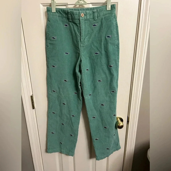 Vineyard Vines Boy’s Whale Embroidered Corduroy Club Pants Green Size 12 - Picture 1 of 5